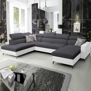 Ecksofa mit Schlaffunktion Savona VI graphit / weiß rechts bequemes Ecksofa für das Wohnzimmer mit zwei Bettkästen