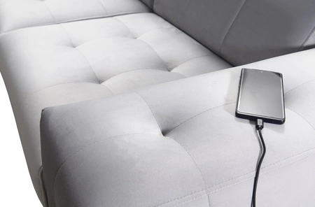 Ecksofa mit Schlaffunktion Hampton VII beige linkes Ecksofa für Zimmer aus Samtstoff mit glatter Oberfläche