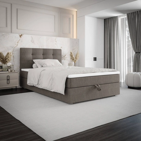 Boxspringbett Flint 90x200 hellbraun im modernen skandinavischen Stil mit gepolstertem Kopfteil Bett mit Staukasten