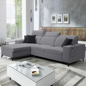 Ecksofa mit Schlaffunktion Kelly Sleek grau linksseitig geflochtenes Schlafsofa bequemes und funktionelles Ecksofa für das Wohnzimmer