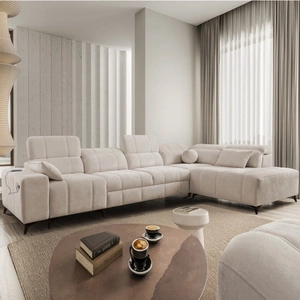 Ecksofa mit Schlaffunktion Penejos XI beige rechtsseitiges bequemes Ecksofa mit verstellbaren Kopfstützen und zwei Bettkästen
