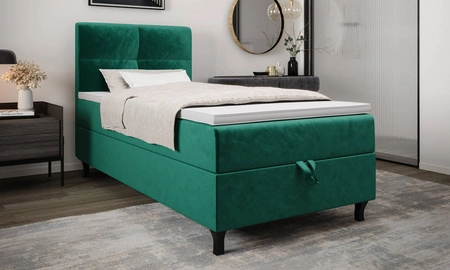 Boxspringbett Melba 100x200 flaschengrün Bett im modernen skandinavischen Stil mit gepolstertem Kopfteil Bett mit Staukasten