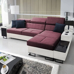 Ecksofa mit Schlaffunktion Alcamo burgund/weiß rechts stilvolles Ecksofa mit einer ausziehbaren praktischen Schublade an der Seite des Möbels