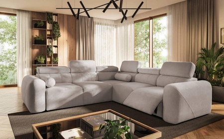 Ecksofa mit Schlaffunktion Cantare III Lux elfenbein rechtshändig stilvolles und bequemes Ecksofa für das Wohnzimmer mit hochklappbarer Fußstütze