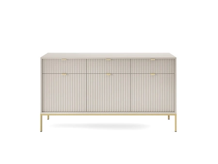 Kommode mit Schubladen Lovro 154 cm beige modernes Design wird Liebhaber ausdrucksstarker Innenräume begeistern goldenes Metallzubehör