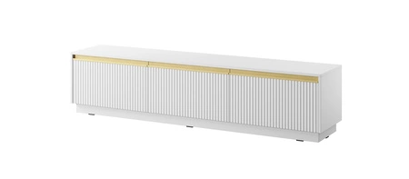 Imperial weißes Möbelset stilvolle Schrankwand mit gefrästen Fronten und eleganten gebürsteten Goldgriffen