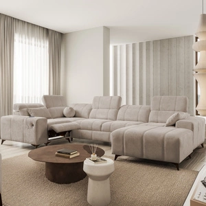 Ecksofa mit Schlaffunktion Penejos IV Lux dunkelbeige rechts stilvolles Ecksofa mit bequemer ausziehbarer Fußstütze