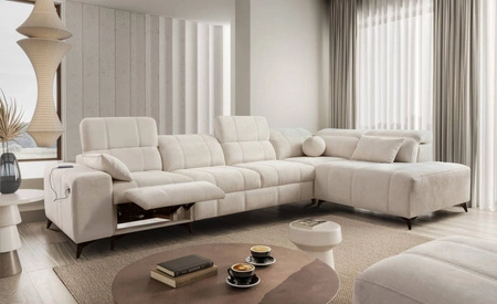 Ecksofa mit Schlaffunktion Penejos XI Lux creme rechts stilvolles Ecksofa mit bequemer ausziehbarer Fußstütze
