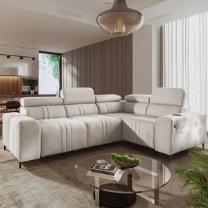 Ecksofa mit Schlaffunktion Castel II beige rechtsseitiges Komfort-Ecksofa mit verstellbaren Kopfstützen Container für Bettzeug