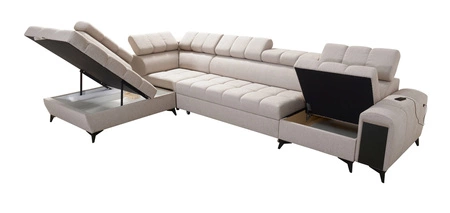 Ecksofa mit Schlaffunktion Bolmso XI beige linke Seite stilvolles Design Ecksofa Bett mit Schublade und Bettzeug Container