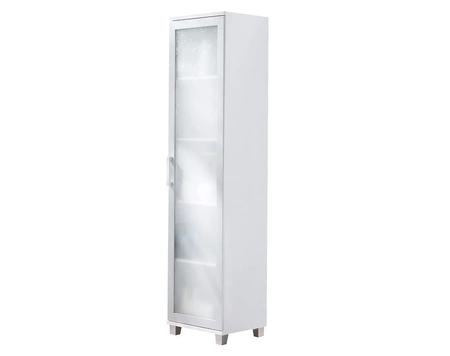 Maximus 50 cm Vitrine weiß modernes Design Kante eingefasst mit speziellen Furnierelementen aus sicherem gehärtetem Glas