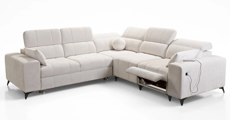 Ecksofa mit Schlaffunktion Penejos III Lux grün rechts bequemes Ecksofa für Wohnzimmer mit ausziehbarem Fußteil Bettwäschecontainer