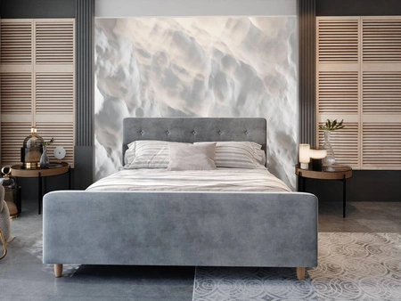 Polsterbett Isara 180x200 hellgrau mit Stauraum im modernen skandinavischen Stil mit markantem Kopf- und Fußteil