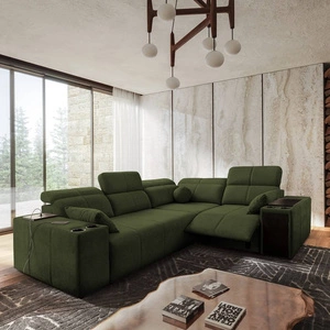 Ecksofa mit Schlaffunktion Tesalia II Lux grün rechts bequemes Ecksofa mit verschiebbarer Rückenlehne und ausziehbarer Fußstütze