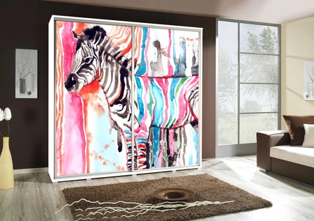 Artistino 205 cm Schiebeschrank mit Zebragrafik Schrankkorpus in Weiß aus 22 mm starker Platte