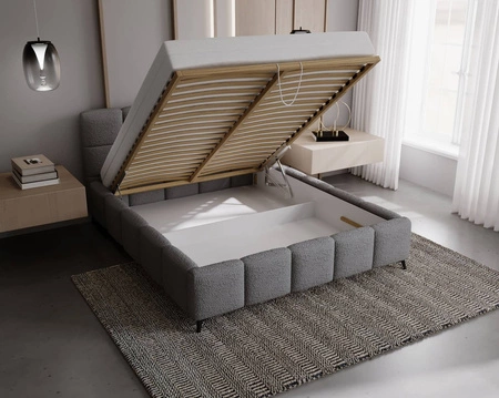 Polsterbett Olne 140x200 grau stilvolles Bett mit Bettzeugablage komfortables Kopfteil besticht durch sein elegantes Design