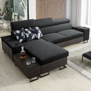 Ecksofa mit Schlaffunktion Flavio in graphit / graphitfarbenem Ökoleder links elegantes Ecksofa mit einer seitlich zu öffnenden Verlängerungsstange