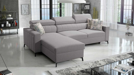 Ecksofa mit Schlaffunktion Savona hellgrau links komfortables und elegantes Ecksofa mit verstellbaren Kopfstützen Ziernaht 