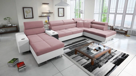 Ecksofa mit Schlaffunktion Dafni V Indisch rosa / weiß links Samt bequem und komfortabel Ecksofa mit verstellbaren Kopfstützen