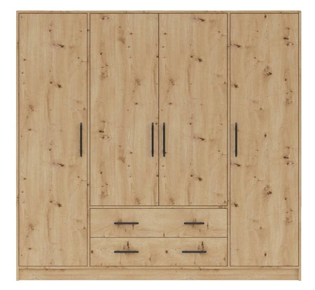 Kleiderschrank Caspe 200 cm Eiche artisan Garderobe modernes Design ABS-Finish und schwarze Griffe