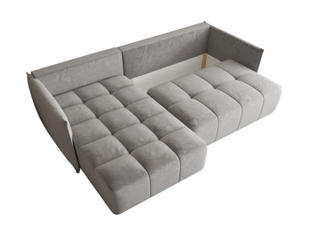 Ecksofa mit Schlaffunktion Oroso hellgrau links Sofa weicher Samtstoff mit hydrophober Beschichtung Bettzeugbehälter