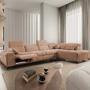 Ecksofa mit Schlaffunktion Penejos XI Lux lachsfarben rechts stilvolles Ecksofa mit bequemer ausziehbarer Fußstütze
