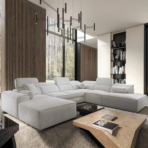 Ecksofa mit Schlaffunktion Viano X grau Esche links Designer-Ecksofa für Wohnzimmer im modernen Stil verstellbare Kopfstützen