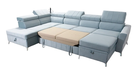 Ecksofa mit Schlaffunktion Rava VI graphit rechte Ecke ein praktisches und modernes Ecksofa, das mit einer Multifunktionslampe ausgestattet ist