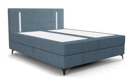 Boxspringbett Norco 180x200 blau stilvolles Bett mit Staukasten Beleuchtung im Kopfteil fügt eine einzigartige Note