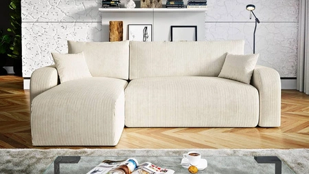 Ecksofa mit Schlaffunktion Fiesta beige universal Ecksofa für Wohnzimmer Kordstoff Bettzeug Container