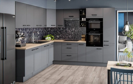 Verdi 60 DP-215 2F Küchenschrank für Einbaubackofenfronten feuchtigkeits- und beschädigungsbeständiger Schrank schwarze Metallgriffe