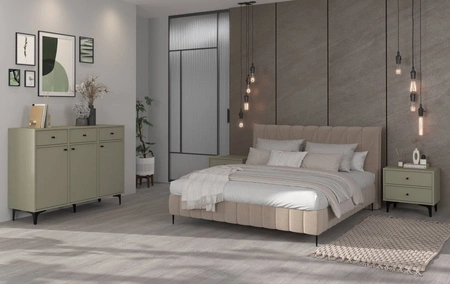 Kioto I Eukalyptus Nachttisch mit Schubladen ideal Schlafzimmer Schrank subtile Griffe Metall Beine