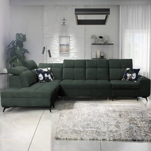 Ecksofa mit Schlaffunktion Buffalo XI grün linke Seite stilvolles Ecksofa mit drei Bettkästen Velourstoff