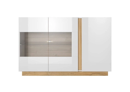 Kommode Adria 138 cm weiß glänzend / Eiche grandson modernes Möbeldesign Kommodenkanten mit speziellem ABS-Furnier bearbeitet