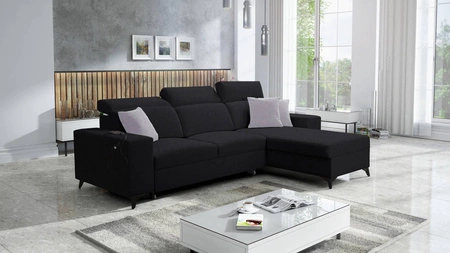 Ecksofa mit Schlaffunktion Kelly Sleek schwarz rechts geflochten bequem und funktional Ecksofa für Wohnzimmer