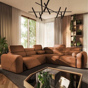 Ecksofa mit Schlaffunktion Cantare III Lux ziegelrot linke Seite stilvolles und bequemes Ecksofa für das Wohnzimmer mit hochklappbarer Fußstütze