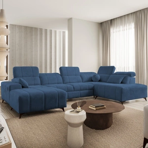 Ecksofa mit Schlaffunktion Penejos VI blau linksseitig stilvolles Ecksofa mit zwei Bettkästen strapazierfähiger Stoff