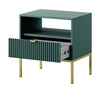 Lovro Nachttisch mit Schublade pastellgrün geschmackvolles geriffeltes Dekor idealer Schlafzimmerschrank goldenes Metallzubehör