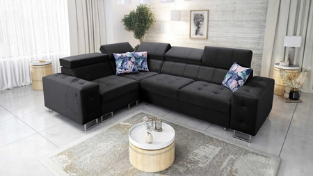 Ecksofa mit Schlaffunktion Hampton II schwarz links stilvolles Ecksofa weiche Polsterung Stoffart Samt