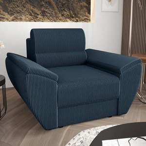 Sessel Fogu blau modernes Design bequemer Sessel für Wohnzimmer Kordstoff mit ausdrucksstarken Streifen breite Armlehnen