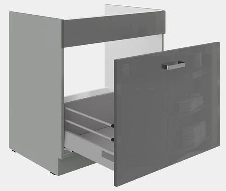 Grauer Spülenschrank 80 ZL 1S, resistent gegen äußere Einflüsse wie Dampf, hohe Temperaturen und Verschüttungen