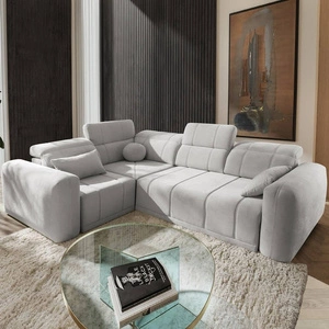 Ecksofa mit Schlaffunktion Cetara II grau Esche links stilvolles Design verschiebbare Rückenlehnen verstellbare Kopfstützen und ein Bettzeugbehälter