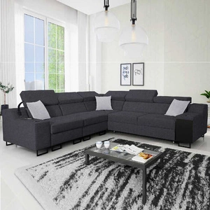 Ecksofa mit Schlaffunktion Alcamo III graphit links funktionelles Ecksofa mit einer Schublade in der Seite zwei Behälter für Bettzeug