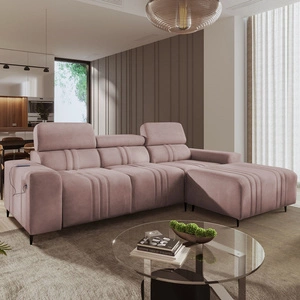 Ecksofa mit Schlaffunktion Castel rosa rechte Ecke komfortables und stilvolles Schlafsofa mit Bettzeugcontainer