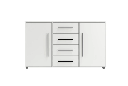 Kommode Maxione 150 cm weiß elegante und vielseitige Kommode Stil für Schlafzimmer oder Wohnzimmer geschmackvolle schwarze Griffe