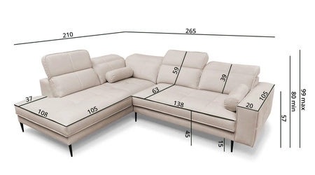Ecksofa Samos beige links modernes Design einfach und stilvoll Körper zu jedem Interieur Design verstellbare Kopfstützen passen