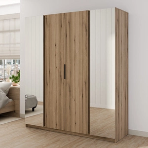 Kleiderschrank mit Spiegel Kastano IX 200 cm Eiche evozieren modernes Design Kleiderschrank gewidmet, um das Schlafzimmer oder Flur Metallgriffe