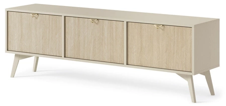 RTV Schrank Wald 158 cm beige / beige Fischgrät skandinavisches Design geschmackvolles Fischgrätdekor auf den Fronten elegante Goldgriffe
