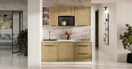 Küchenmöbel Set Cremona 180 cm elegante Küchenschränke in dezenten und natürlichen Farben ideales Set für eine kleine Küche