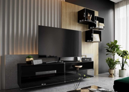 Nero weiß / weiß glänzend moderne Wohnwand mit praktischem Push-to-Open-Schubladensystem